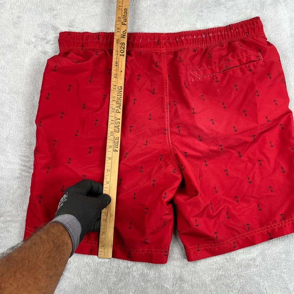 Nautica Anchor Print Swim Trunks L Red Men Nautical Beach Board Shorts